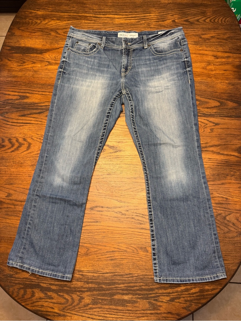 BKE Harper Women's Blue Jeans Size 33s x 29 1/2 Thick Stitch